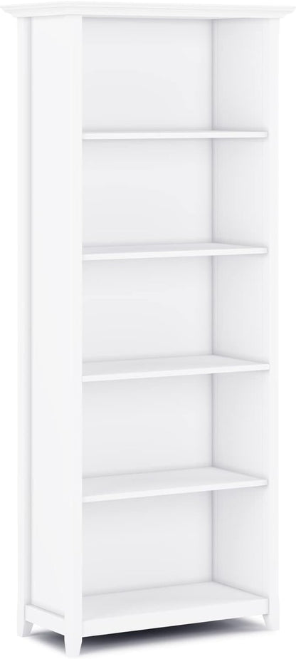 SIMPLIHOME Amherst SOLID WOOD 30 Inch Transitional 5 Shelf Bookcase in White, For the Living Room, Study Room and Office