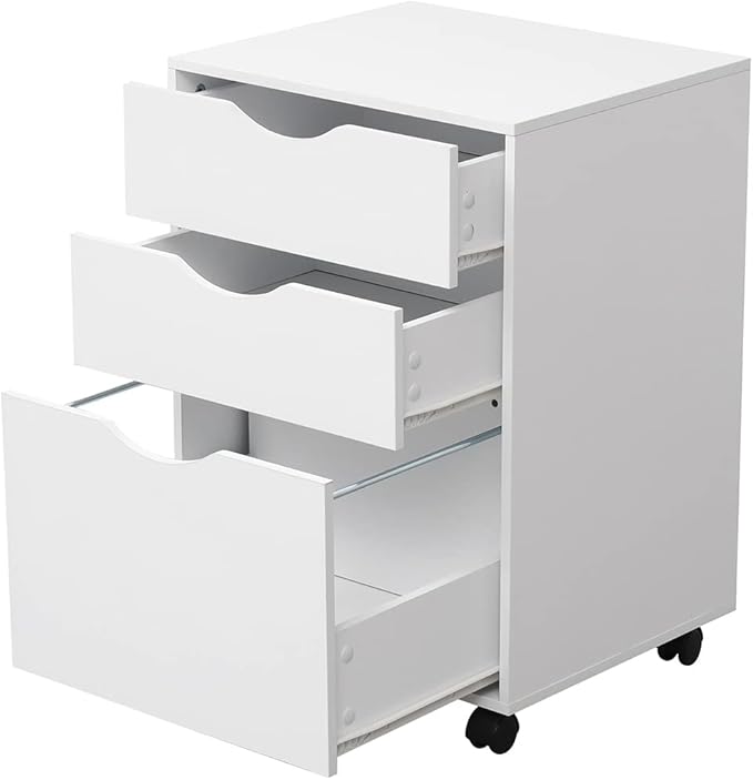 3 Drawers Storage Cabinet, Wooden Mobile Filing Cabinet for Mini Printer Stand, with Lockable Casters, for Home Office (3-Drawers, White)