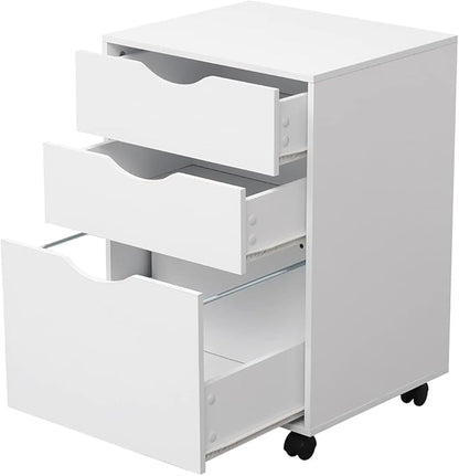 3 Drawers Storage Cabinet, Wooden Mobile Filing Cabinet for Mini Printer Stand, with Lockable Casters, for Home Office (3-Drawers, White)