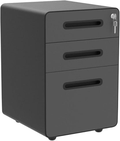 ApexDesk 3-Drawer Vertical Metal Mobile File Cabinet with Locking Keys - Charcoal Panel/Black Body