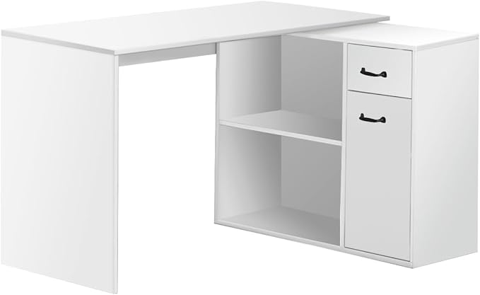 L-Shaped Rotating Computer Desk 68 inch with Storage Shelves Home Office Corner Desk with Drawers and File Cabinet Multipurpose Study Writing Table for Bedroom Small Space White