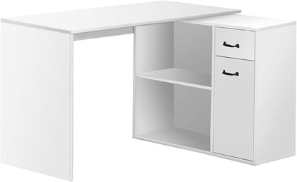 L-Shaped Rotating Computer Desk 68 inch with Storage Shelves Home Office Corner Desk with Drawers and File Cabinet Multipurpose Study Writing Table for Bedroom Small Space White