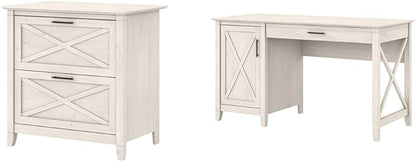 Bush Furniture Key West 2 Lateral File Cabinet | Document Storage for Home Office | Accent Chest with Drawers, Casual, Linen White Oak & Key West Computer Desk with Storage | Small