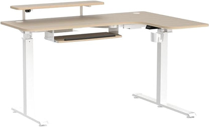 EUREKA ERGONOMIC Standing Desk Adjustable Height 61" Electric Sit Stand Computer Desk L Shaped with Keyboard Tray,Monitor Stand &LED, Dual Motor Memory Presets Sit to Desk Adjustable Desk, Right/Maple