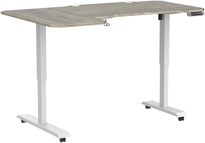 Adjustable Height L-Shaped 59 Inch Electric Standing Desk - Sit Stand Computer Desk, Stand Up Desk Table for Home Office, White Frame and Oak Top