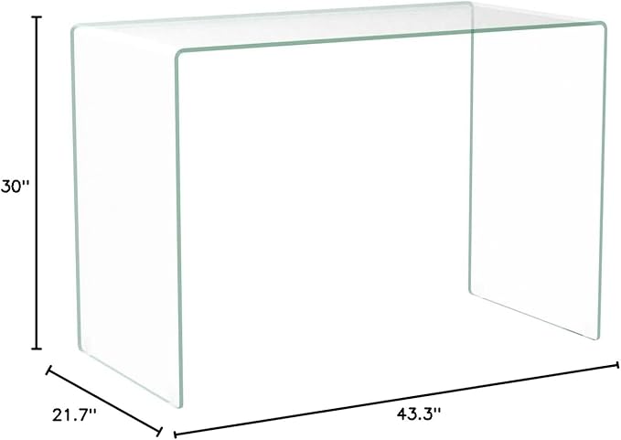 Bent Glass Computer Desk Rectangular Shaped PC Laptop Workstation Table for Home Office, 43.3" L, Clear
