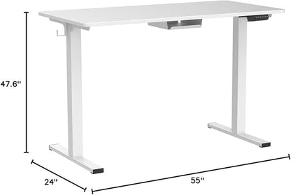 FLEXISPOT Electric Stand Up/ Standing Desk with 55 x 24 Splice Ergonomic Memory Controller Height Adjustable E150 (White Frame + 55" White Desktop)