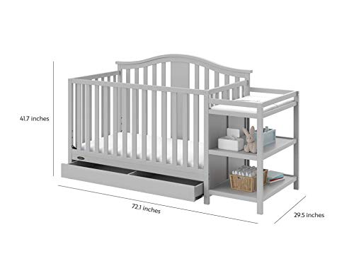 Graco Solano 4-in-1 Convertible Crib and Changer with Drawer (Pebble Gray) – Crib and Changing Table Combo with Drawer, Includes Changing Pad, Converts to Toddler Bed, Daybed and Full-Size Bed