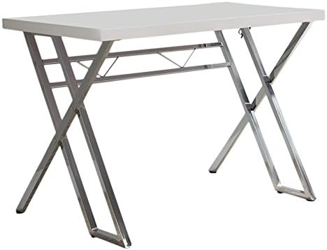 KB Designs - Modern Home Office Workstation Computer Desk, White/Chrome
