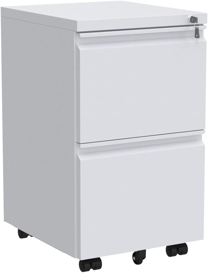YITAHOME 2-Drawer Vertical File Cabinet with Lock, 20” Deep Mobile Metal Filing Cabinet for Legal/Letter Size, 20” Height Pre-Built Office Storage File Cabinet Except Wheels Under Desk - White