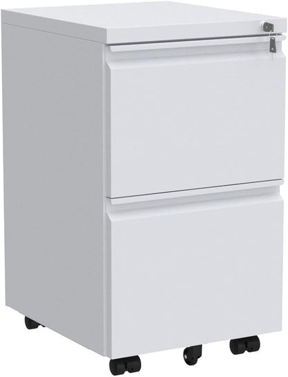 YITAHOME 2-Drawer Vertical File Cabinet with Lock, 20” Deep Mobile Metal Filing Cabinet for Legal/Letter Size, 20” Height Pre-Built Office Storage File Cabinet Except Wheels Under Desk - White