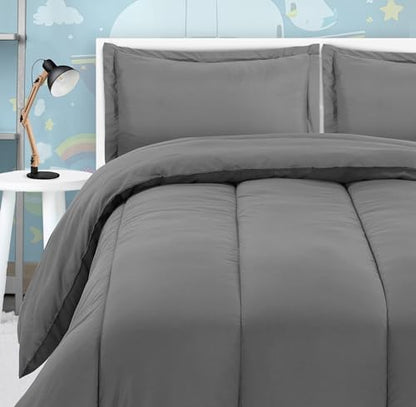 Utopia Bedding All Season Grey Comforter Set with 2 Pillow Cases, 3 Piece Soft Brushed Microfiber Kids Bedding Set for Boys/Girls, Machine Washable (Twin)