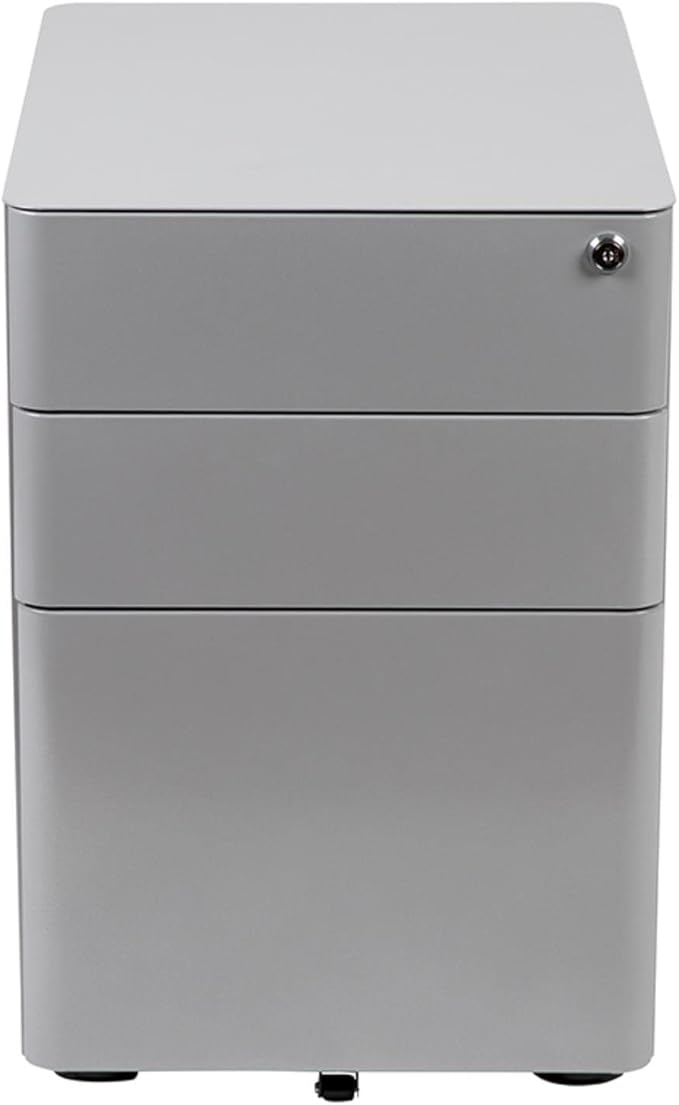 Flash Furniture Warner Modern 3-Drawer Mobile Locking Filing Cabinet with Anti-Tilt Mechanism and Hanging Drawer for Legal & Letter Files, Gray, Set of 1