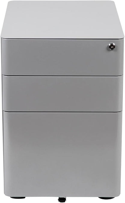 Flash Furniture Warner Modern 3-Drawer Mobile Locking Filing Cabinet with Anti-Tilt Mechanism and Hanging Drawer for Legal & Letter Files, Gray, Set of 1