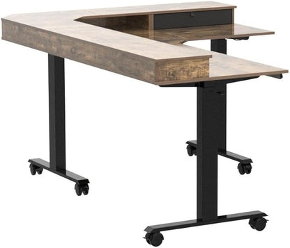 FEZIBO Triple Motor 63" L Shaped Standing Desk with 3 Drawers, Electric Standing Desk Adjustable Height, Corner Stand up Desk with Splice Board - Rustic Brown