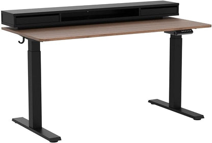 FEZIBO 55 x 24 Inch Height Adjustable Electric Standing Desk with Double Drawers, Stand Up Desk with LED Strips, Sit Stand Desk with Monitor Stand, Blcak Walnut