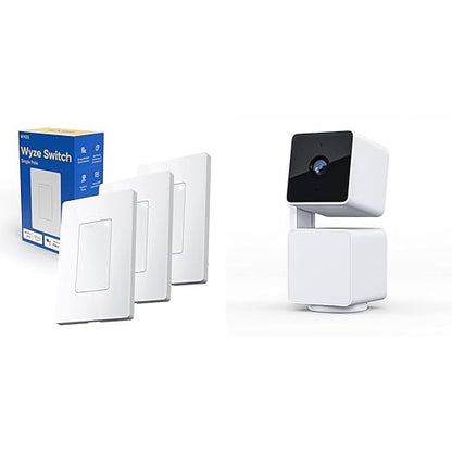 Wyze Switch, 2.4 GHz WiFi Smart Light Switch, Single-Pole, Needs Neutral Wire, Compatible & Cam Pan v3 Indoor/Outdoor IP65-Rated 1080p Pan/Tilt/Zoom Wi-Fi Smart Home Security Camera
