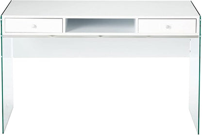 Coaster Home Furnishings Dobrev 2-Drawer Writing Desk Glossy White and Clear