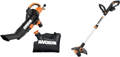 WORX WG509 12 Amp TRIVAC 3-in-1 Electric Leaf Blower with All Metal Mulching System & WG163 GT 3.0 20V PowerShare 12" Cordless String Trimmer & Edger (2 Batteries & Charger Included)