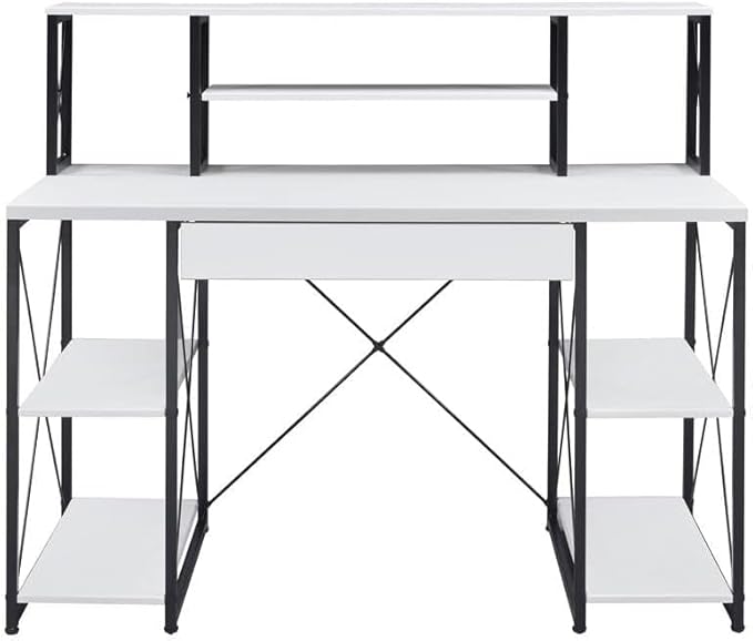 Acme Amiel Wooden 1-Drawer Writing Desk with Small Hutch in White and Black