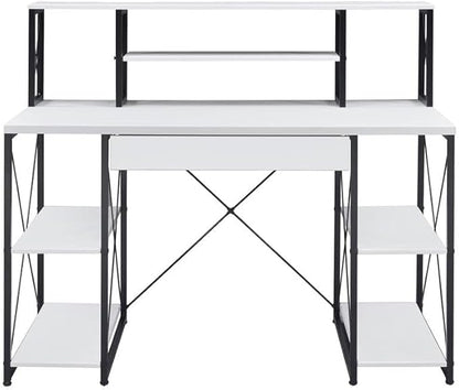 Acme Amiel Wooden 1-Drawer Writing Desk with Small Hutch in White and Black