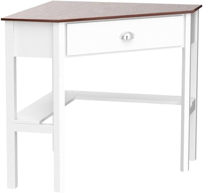 Nightcore Small, Wood Computer Desk, Compact Writing w/Drawer & Storage Shelves, Space Saving Study Workstation, Laptop PC Corner Table, Natural