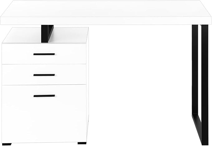 Monarch Specialties 7646 Computer Desk, Home Office, Laptop, Left, Right Set-up, Storage Drawers, 48" L, Work, Metal, Laminate, White, Black, Contemporary Desk-48 R Face, 47.25" L x 23.75" W x 30" H