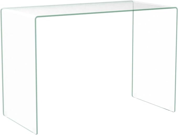 Bent Glass Computer Desk Rectangular Shaped PC Laptop Workstation Table for Home Office, 43.3" L, Clear