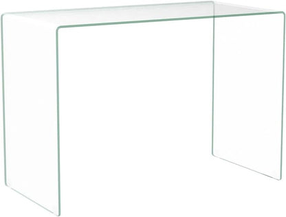 Bent Glass Computer Desk Rectangular Shaped PC Laptop Workstation Table for Home Office, 43.3" L, Clear