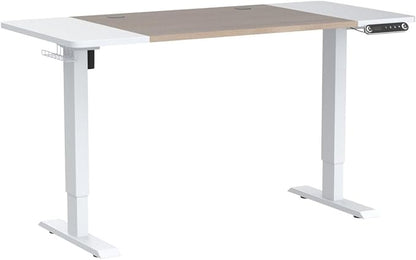 Adjustable Height Electric Standing Desk - 63 x 30 Inch Sit Stand Computer Desk with Splice Board, Stand Up Desk Table for Home Office, White Frame/White and Oak Top