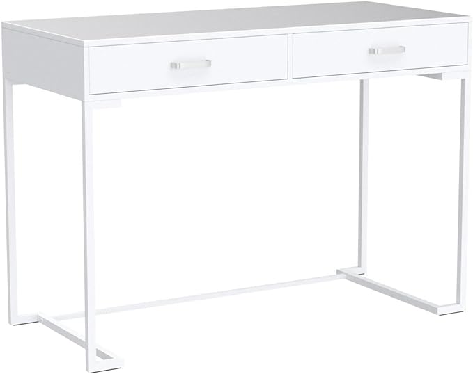 Tribesigns 40 Inch White Computer Desk, White Writing Desk with 2 Drawers, Modern Simple Study Desk Makeup Vanity Table for Bedroom Small Spaces