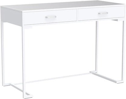 Tribesigns 40 Inch White Computer Desk, White Writing Desk with 2 Drawers, Modern Simple Study Desk Makeup Vanity Table for Bedroom Small Spaces