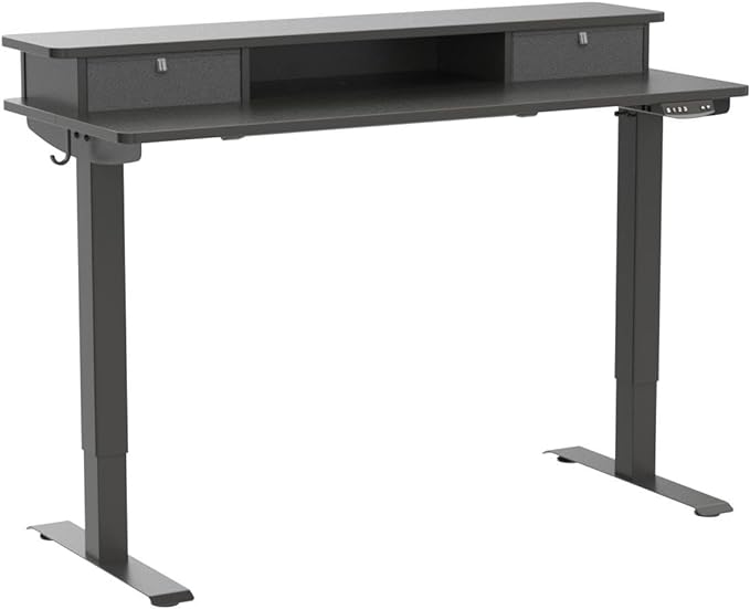 FEZIBO 40 x 24 Inch Height Adjustable Electric Standing Desk with Double Drawer, Stand Up Desk with Storage Shelf, Sit Stand Desk, Black