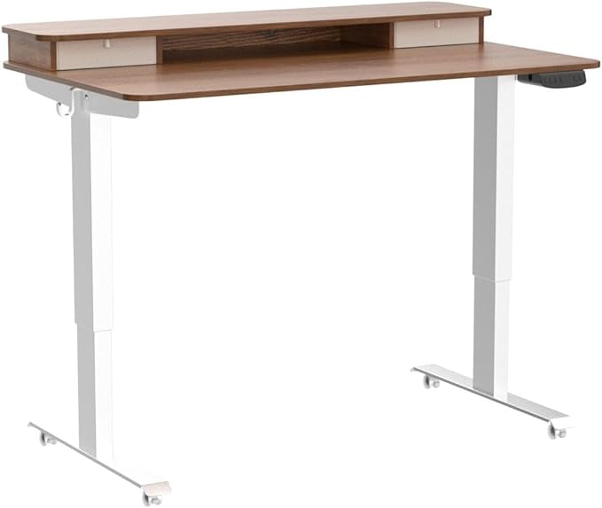 FEZIBO 40 x 24 Inch Height Adjustable Electric Standing Desk with Double Drawer, Stand Up Desk with Storage Shelf, Sit Stand Desk, Light Rustic