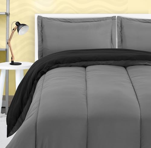 Utopia Bedding All Season Reversible Black and Grey Comforter Set with 2 Pillow Cases, 3 Piece Soft Brushed Microfiber Kids Bedding Set for Boys/Girls, Machine Washable (Twin)