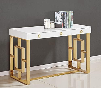 Best Master Furniture Brooke Mid-Century Modern Glossy Home Office Desk, Gold