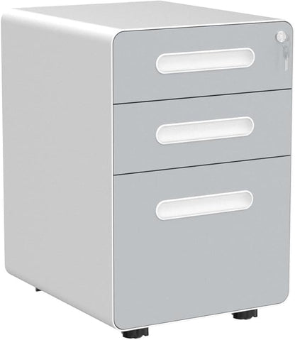 YITAHOME 3-Drawer Metal Mobile File Cabinet, Rolling Filing Cabinet with Lock, Filing Cabinet Under Desk fits Legal/A4 Size for Home/Office, Fully Assembled,White and Grey
