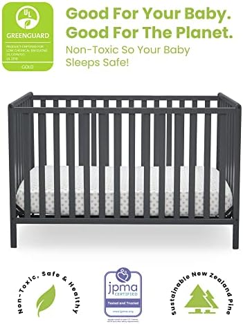 Delta Children Heartland 4-in-1 Convertible Crib - Greenguard Gold Certified, Charcoal Grey