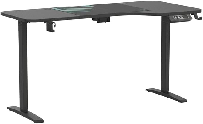 Standing Adjustable Desk, 63 inches L Shaped Electric Standing Gaming Desk with Locking Wheels, Cup Holder, Headphone Hook, Cable Manager, Mouse pad, Carbon Fiber Textured Pane
