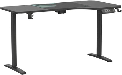 Standing Adjustable Desk, 63 inches L Shaped Electric Standing Gaming Desk with Locking Wheels, Cup Holder, Headphone Hook, Cable Manager, Mouse pad, Carbon Fiber Textured Pane