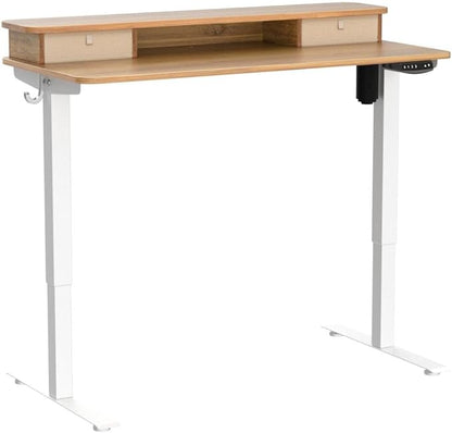FEZIBO 48 x 24 Inch Height Adjustable Electric Standing Desk with Double Drawer, Stand Up Desk with Storage Shelf, Sit Stand Desk, Light Rustic