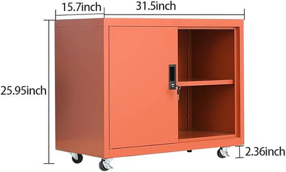 Metal Mobile Lateral File Cabinet, Storage Locker,Printer Stand with Open Storage Shelves for Office,School,Home,Living Room. (Orange)