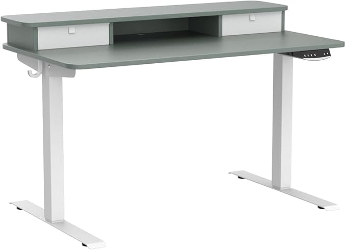 FEZIBO 40 x 24 Inch Height Adjustable Electric Standing Desk with Double Drawer, Stand Up Desk with Storage Shelf, Sit Stand Desk, Green