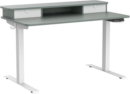 FEZIBO 40 x 24 Inch Height Adjustable Electric Standing Desk with Double Drawer, Stand Up Desk with Storage Shelf, Sit Stand Desk, Green