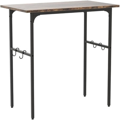 VECELO 32" Computer Writing Desk for Home Office, Study Table Workstation for Small Spaces with 4 Hooks & Adjustable Legs, Metal Frame,Brown, 32Inches