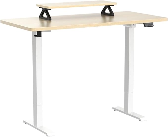 Memory Electric Height Adjustable Desk, Sit Stand Up Computer Workstation, 48 x 24 Inch Monitor Stand Study Table for Home Office, Maple