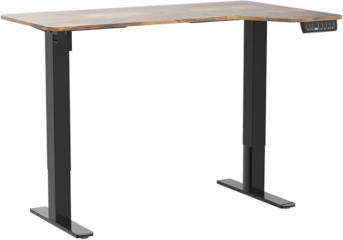 Electric Standing Desk, Height Adjustable Sit Stand up Desk, L-Shaped Memory Home Office Desk With Hook, 55 x 34 inch, Rustic