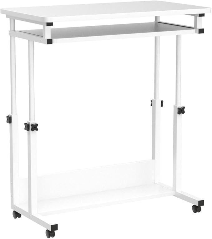 Tribesigns Portable Desk for Sofa and Bed, Height Adjustable Mobile Laptop Table Small Standing Desk Rolling Computer Cart with Keyboard Tray on Wheels for Home Office (White)