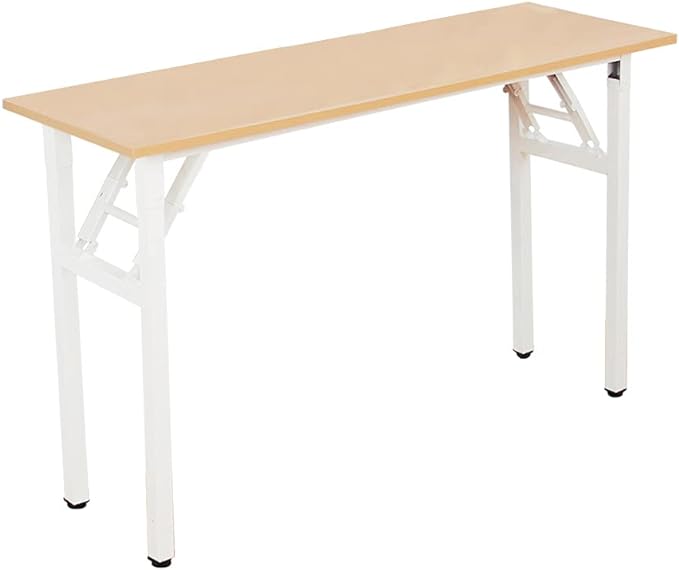 SDHYL 47 inchesNo Assembly Foldable Computer Desk for Home Office Workstation, Study and Writing, Teak Board and White Leg