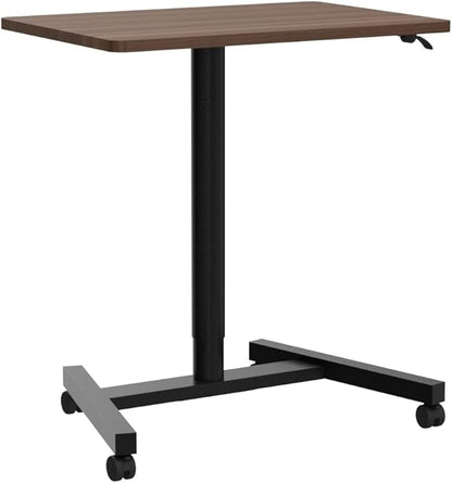 28-Inch Height Adjustable Laptop Desk, Sit-to-Stand Desk with Lockable Wheels, Rolling Standing Mobile Desk Cart for Home Office Classroom (Coffee)